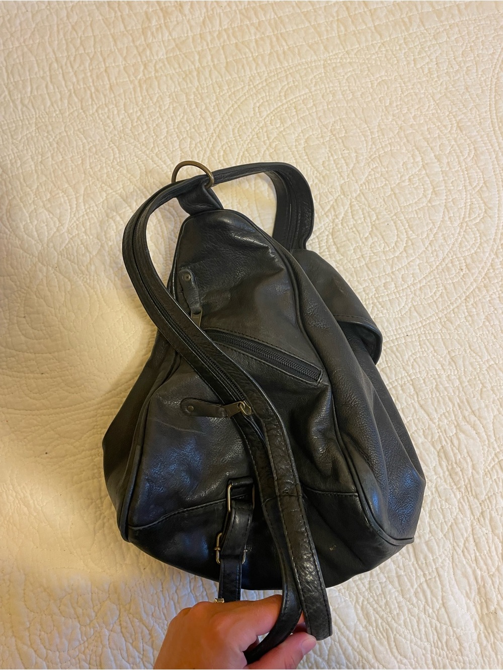 Black Leather Sling Backpack - Classic Women's Bag - Picture 2 of 5